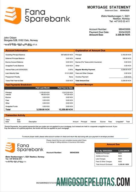 em branco Noruega Fana Sparebank Declaração de hipoteca Word e modelo PDF